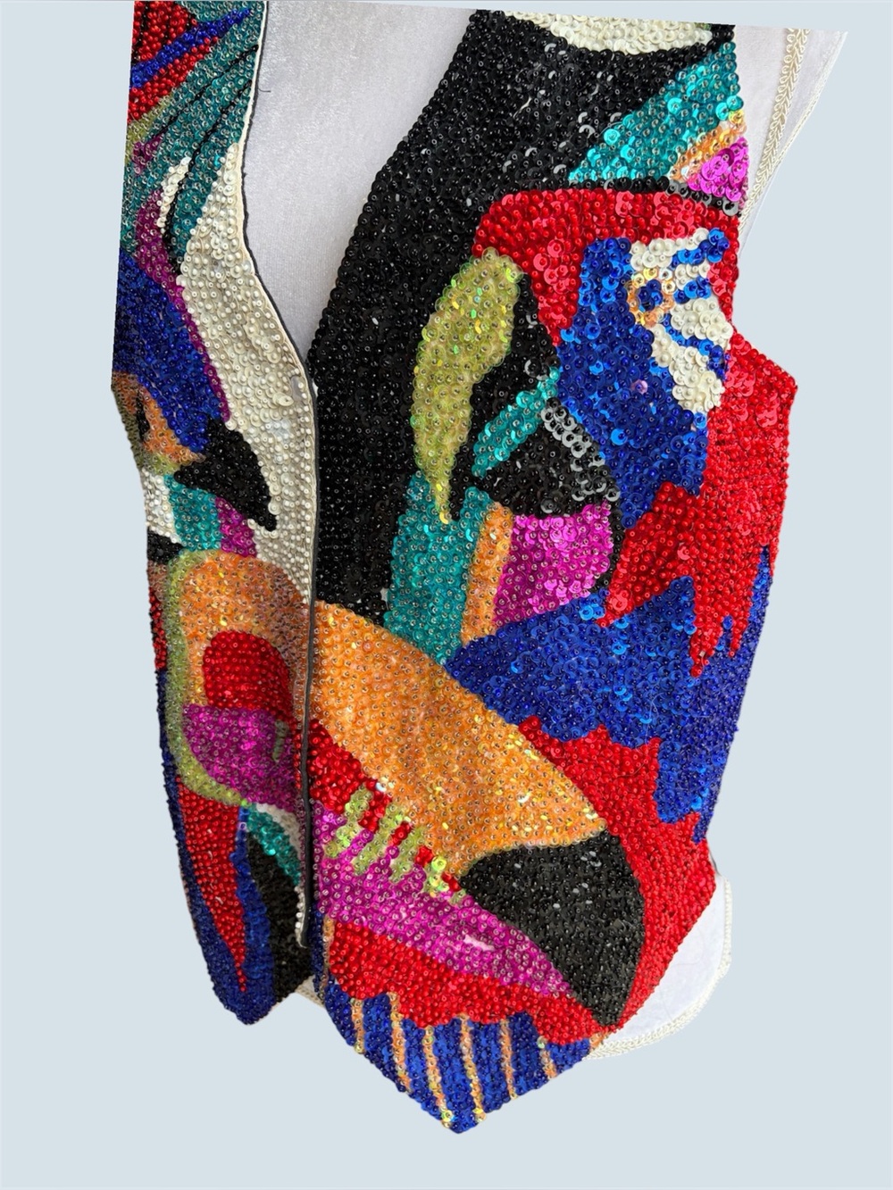 Vtg beaded sequin bird vest size medium - Picture 5 of 8